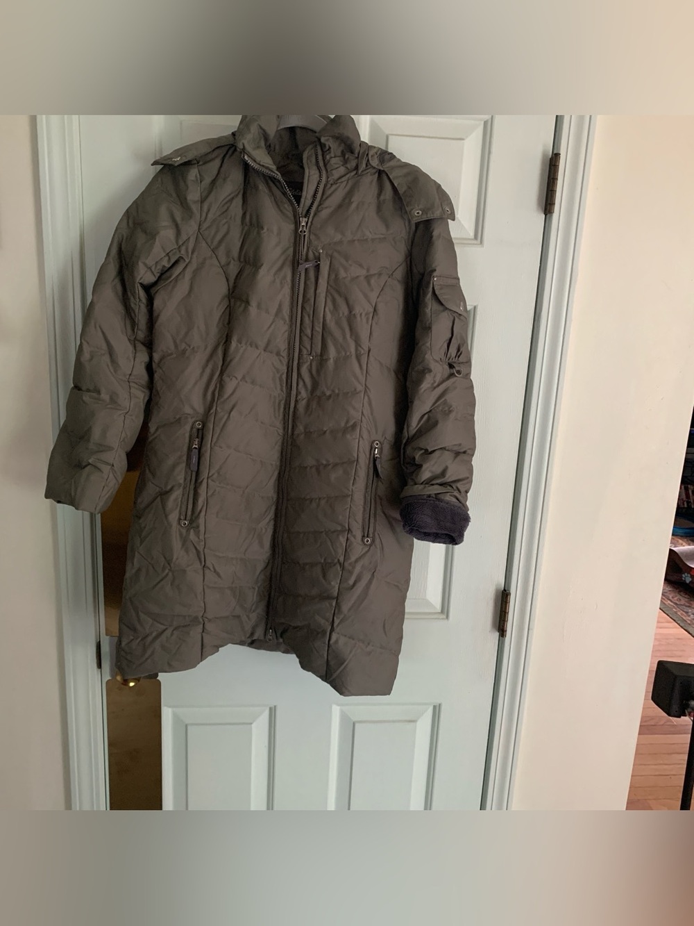 Eddie Bauer Olive Quilted Long Waterproof Down Puffer Jacket
